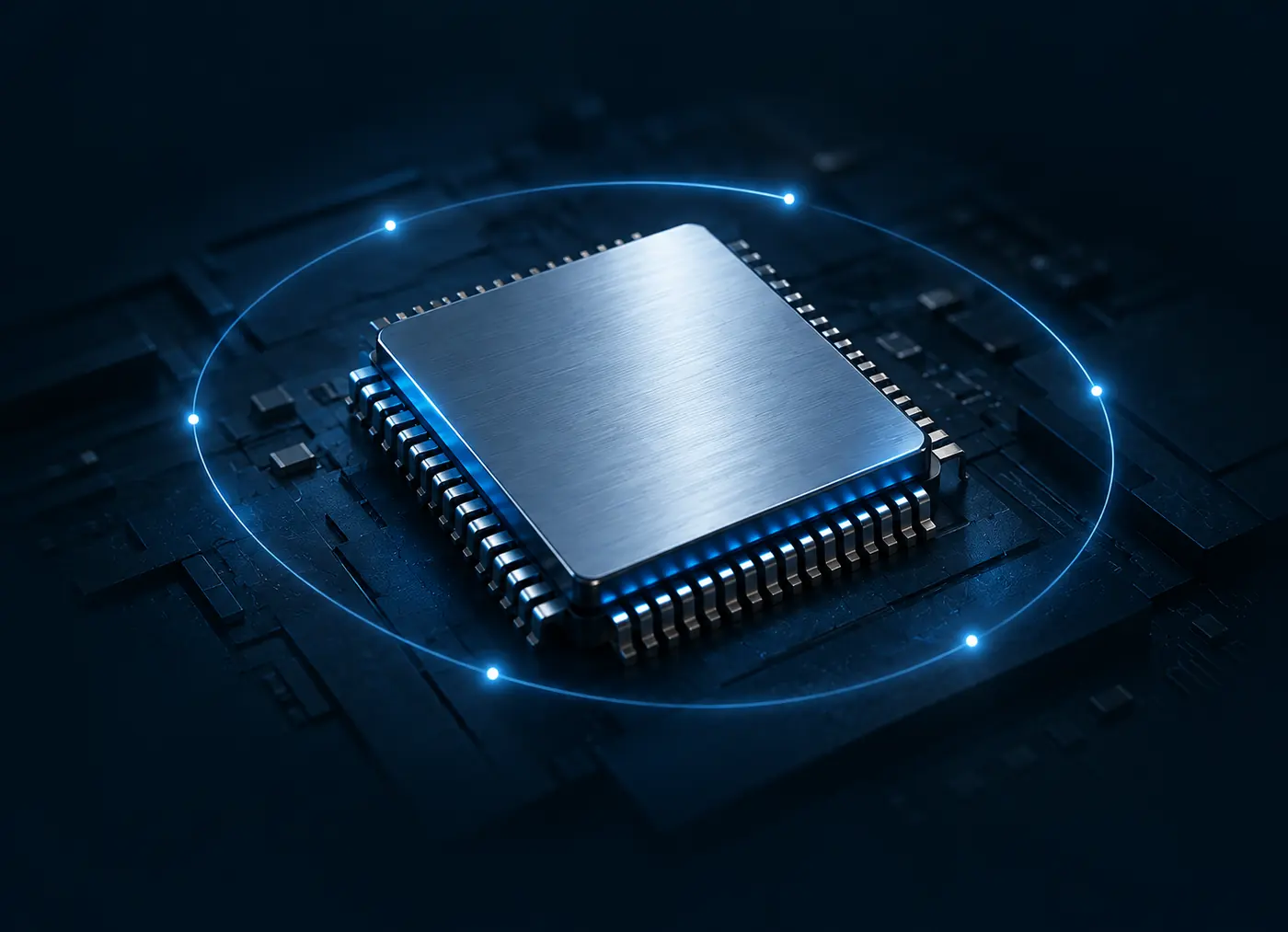 Metallic component surrounded by a blue light orbit