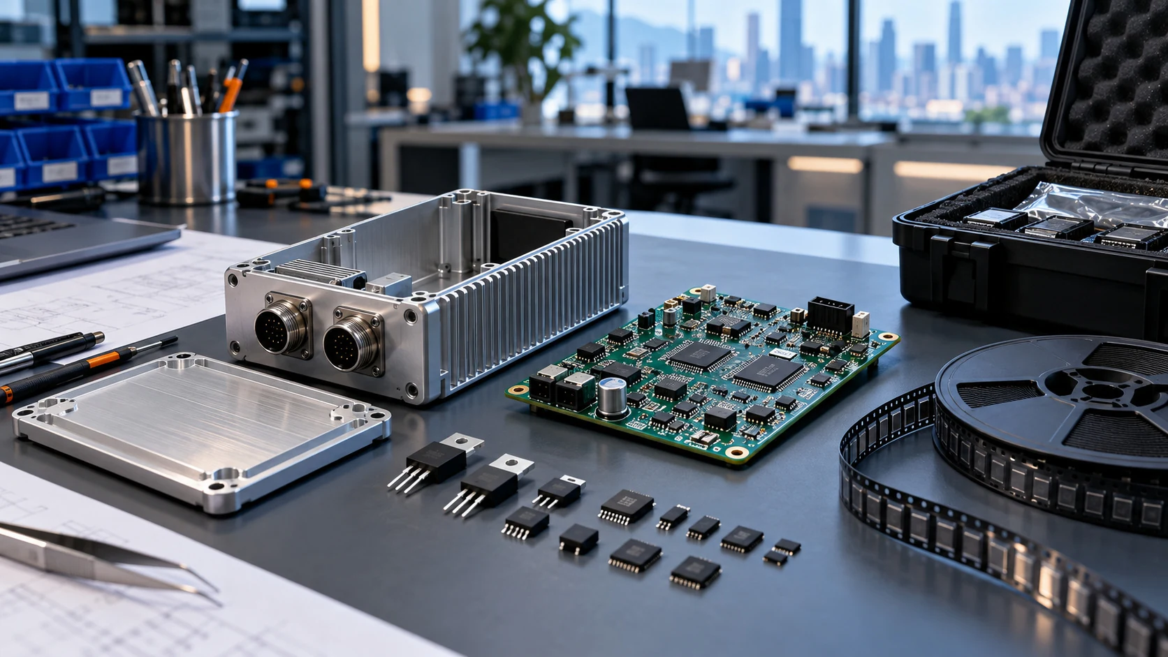 Illustrative industrial controller and component sourcing scene