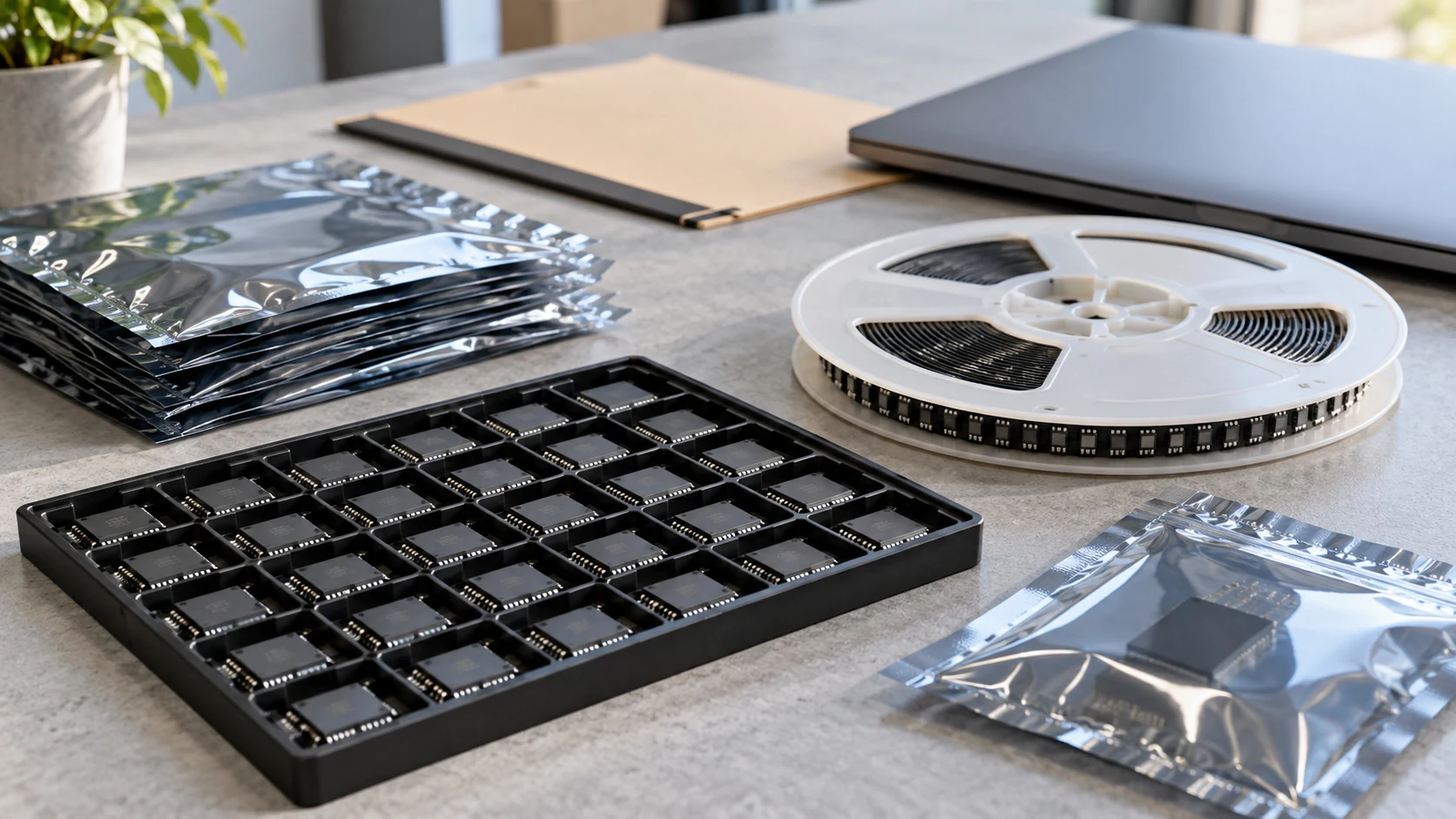 Illustrative electronic components prepared for consignment review