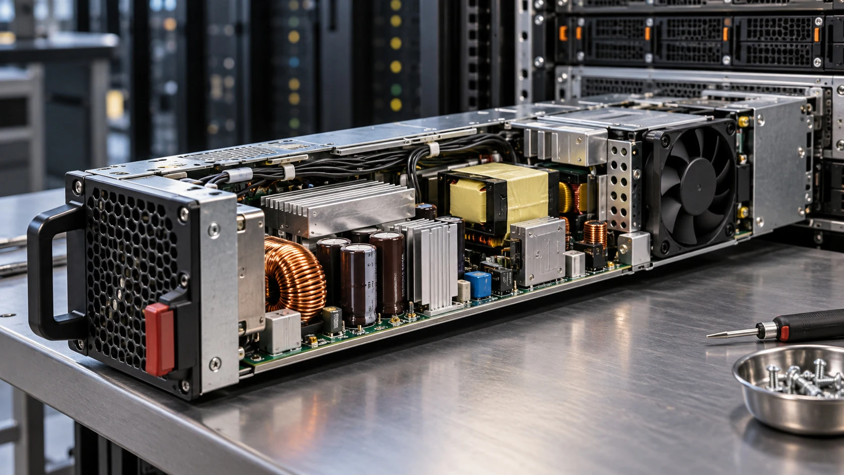 Illustrative server power module and power electronics scene