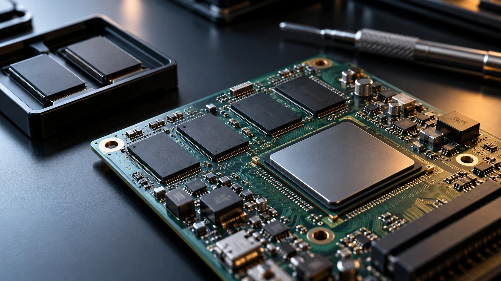 Illustrative embedded memory devices and controller board
