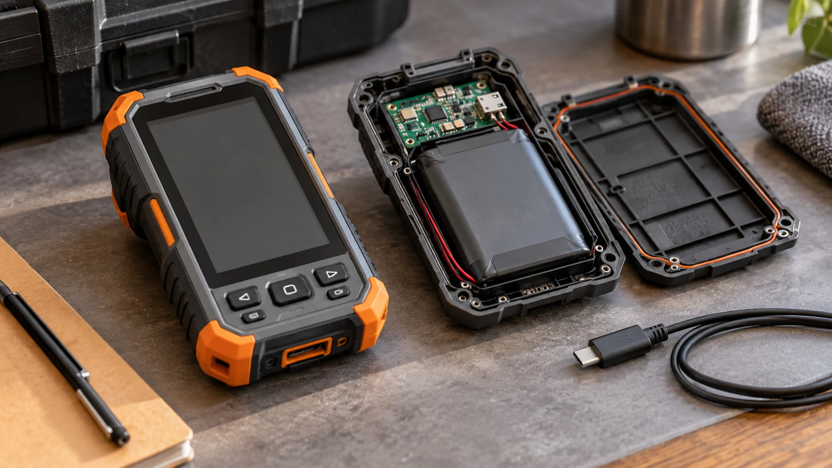 Illustrative handheld equipment charging and power electronics