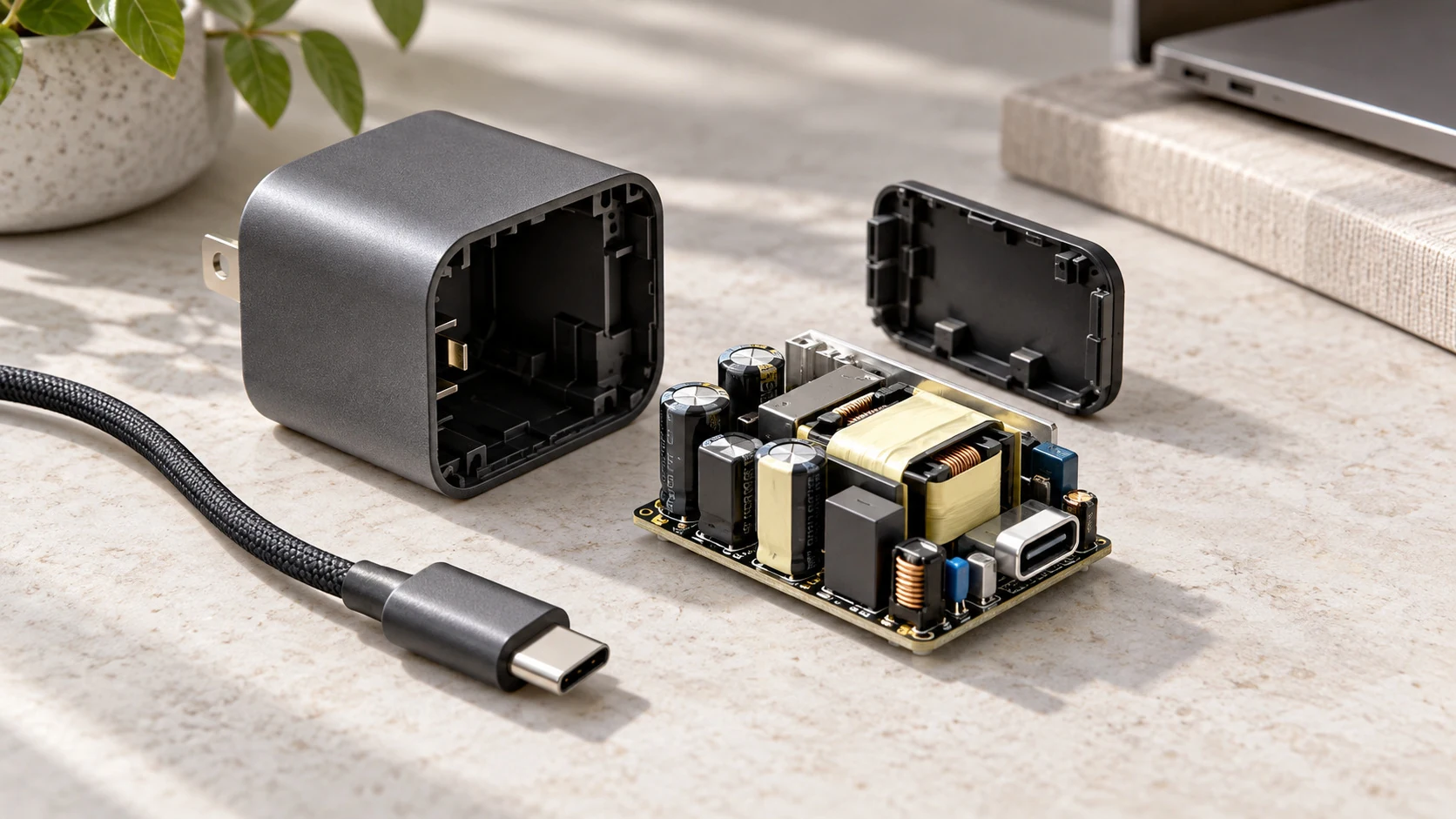 Illustrative USB power adapter and control electronics